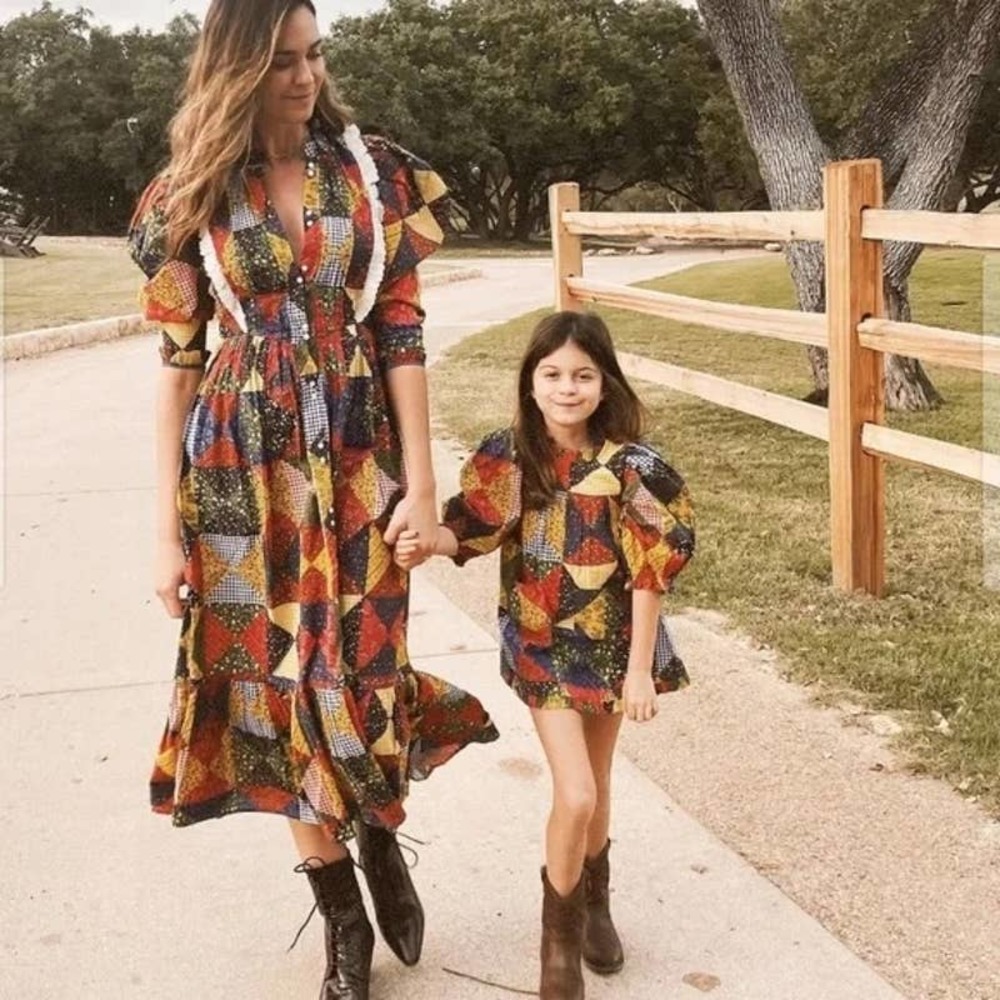 NWT DOEN Nicolette Ruffle Midi Dress Patchwork Quilt Lace Puffy Sleeve Size L